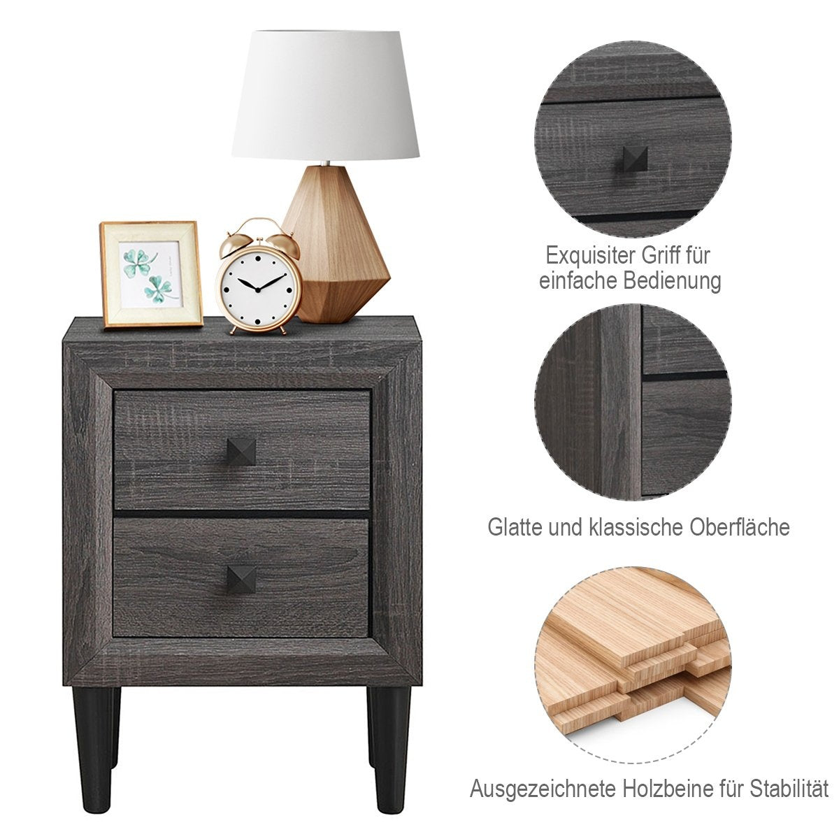 Bedside tables wooden side table with 2 drawers coffee table modern sofa table gray