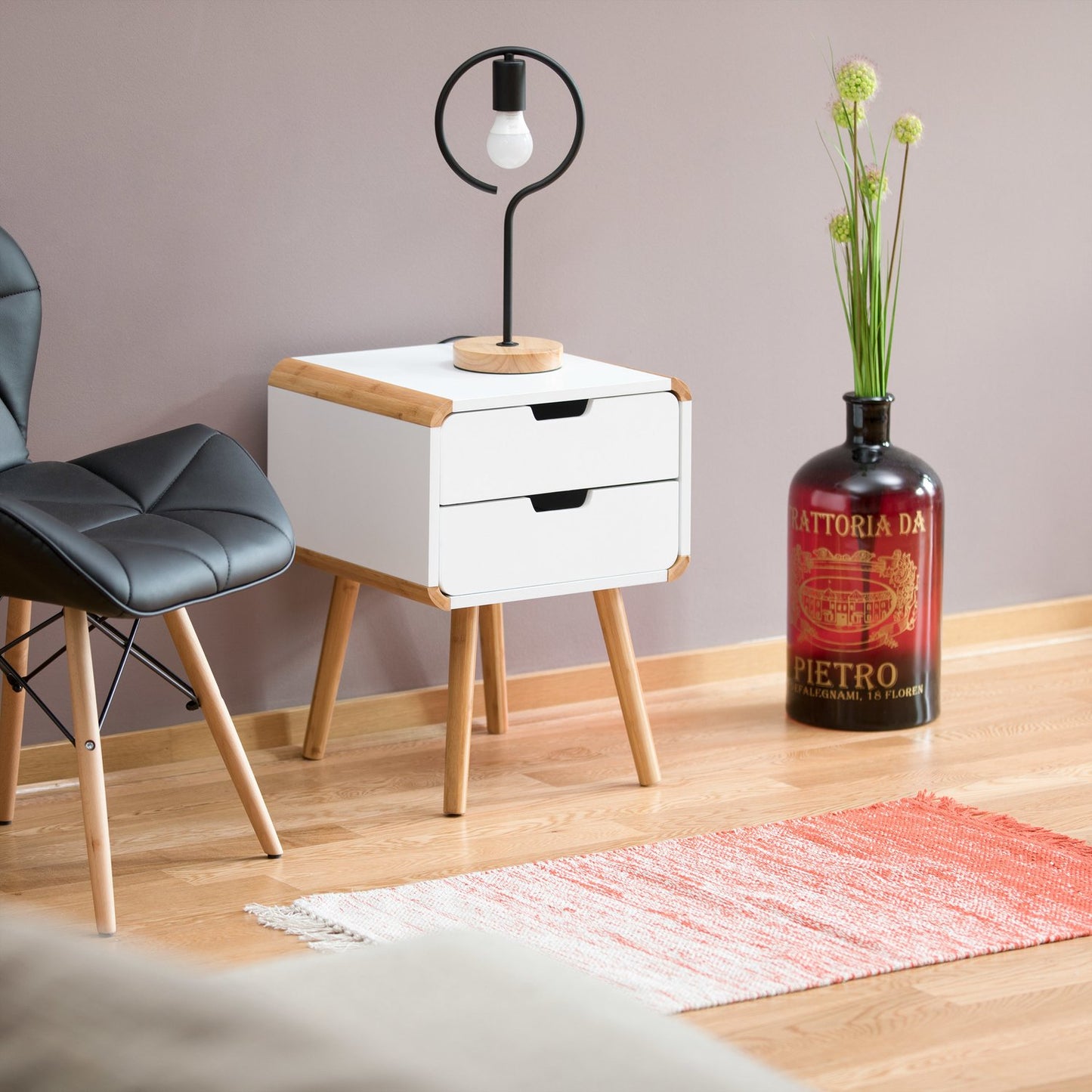 Bedside table with 2 drawers