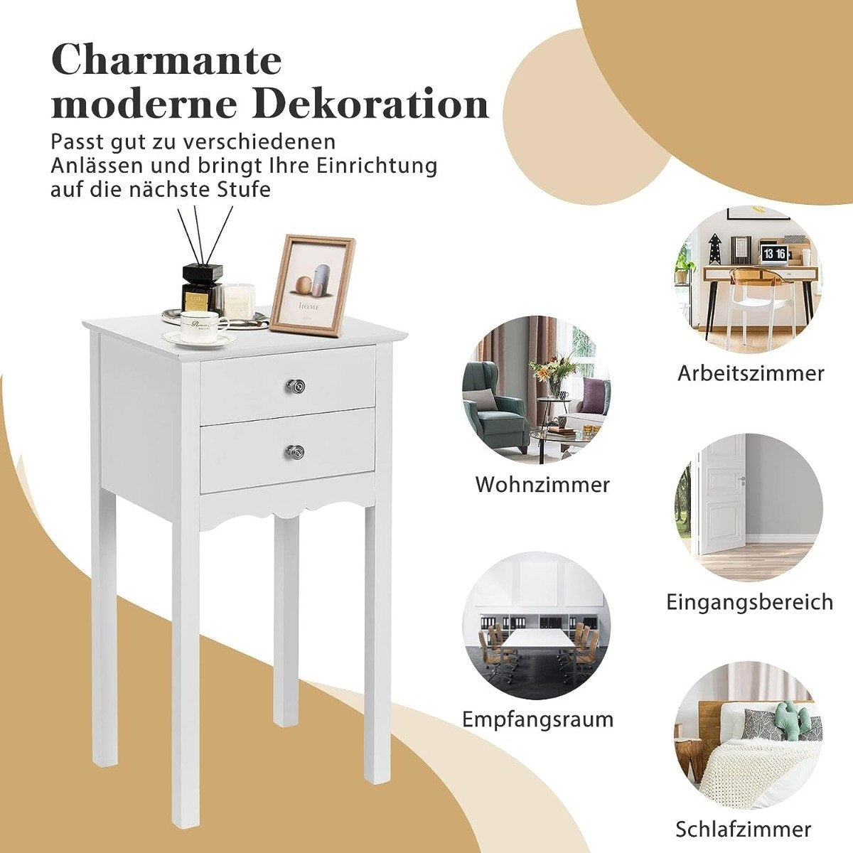 Bedside table with 2 drawers and anti-tilt protection. Modern side table 40 x 32 x 75 cm white