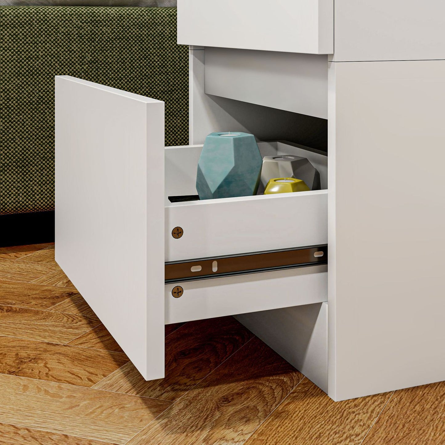 White bedside table with 2 drawers, 40 x 32 x 56 cm