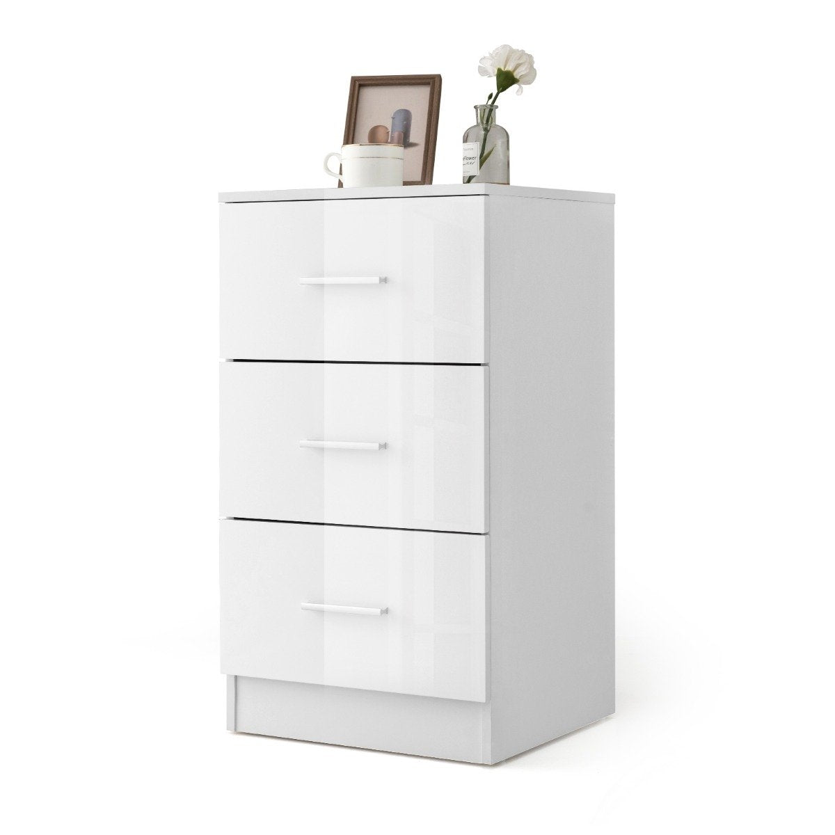Bedside table with 3 drawers high gloss nightstand 37.1 x 34.2 x 66.5 cm white