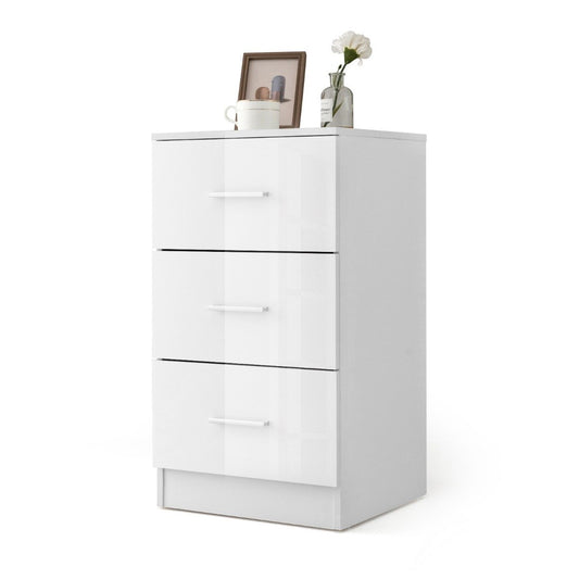 Bedside table with 3 drawers high gloss nightstand 37.1 x 34.2 x 66.5 cm white