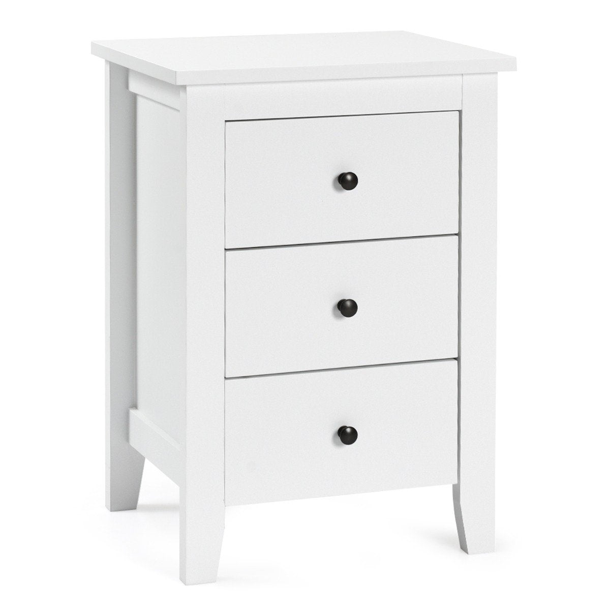 Bedside table with 3 drawers, large storage space and stable structure, bedside table, white