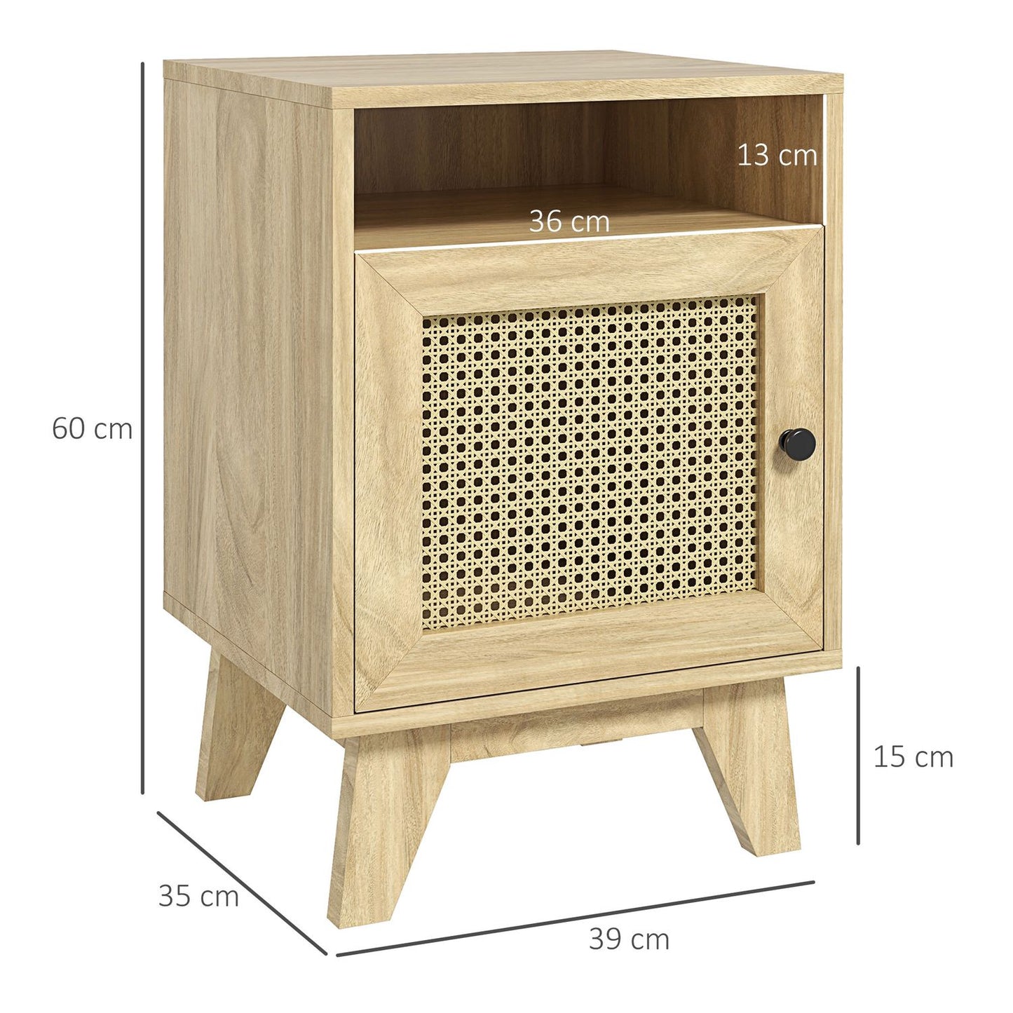 Natural bedside table with storage, 39 x 35 x 60 cm