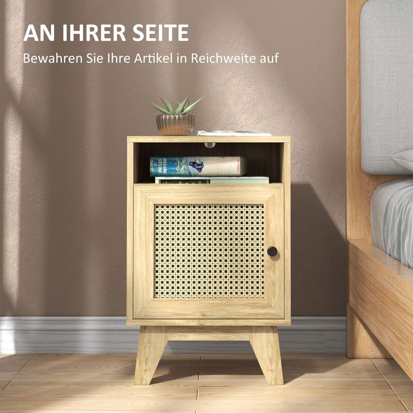 Natural bedside table with storage, 39 x 35 x 60 cm