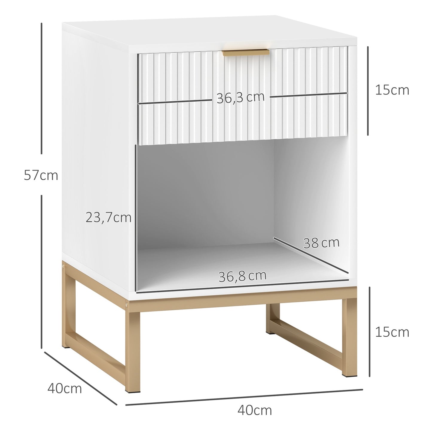 White bedside table with drawers - 40 x 40 x 57 cm