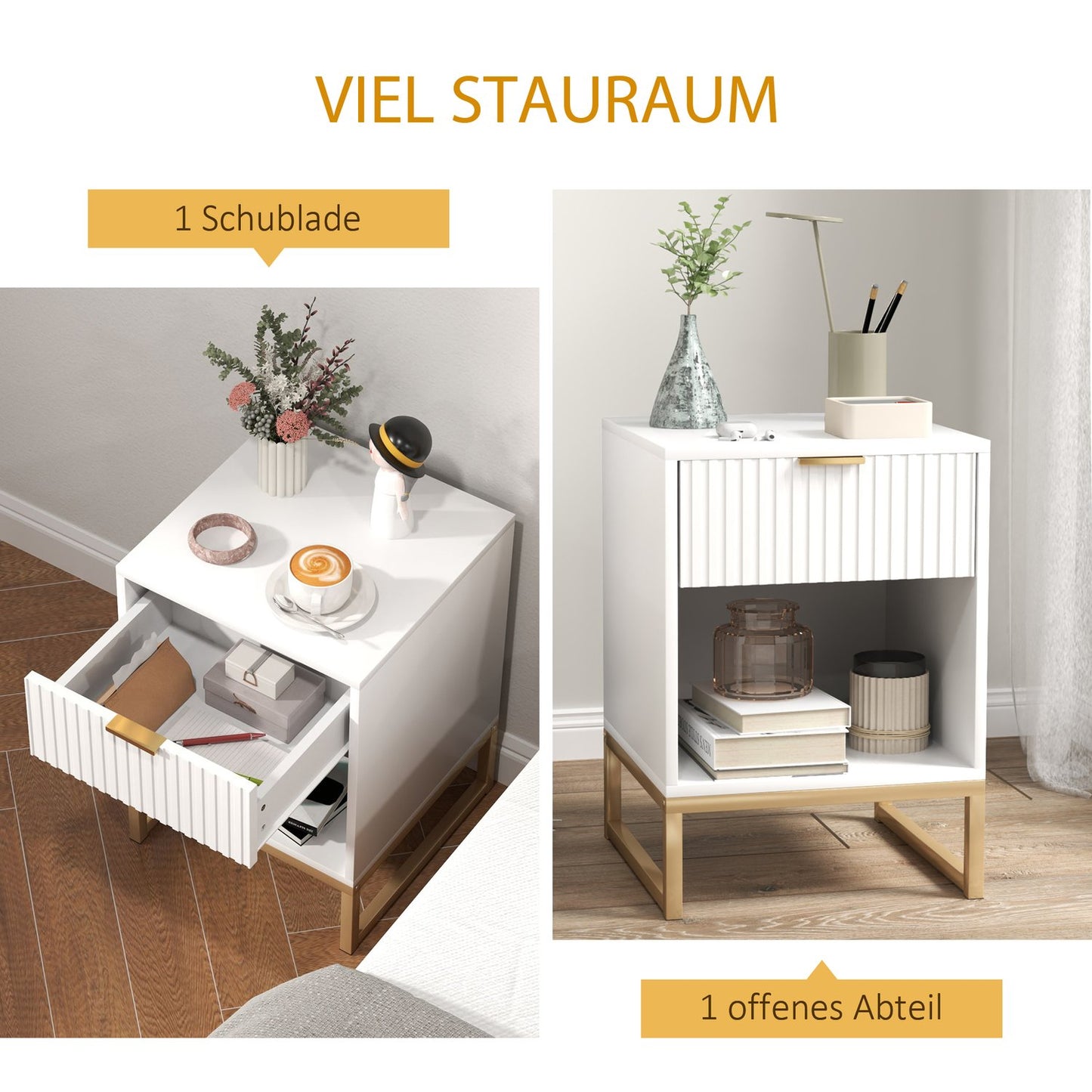 White bedside table with drawers - 40 x 40 x 57 cm