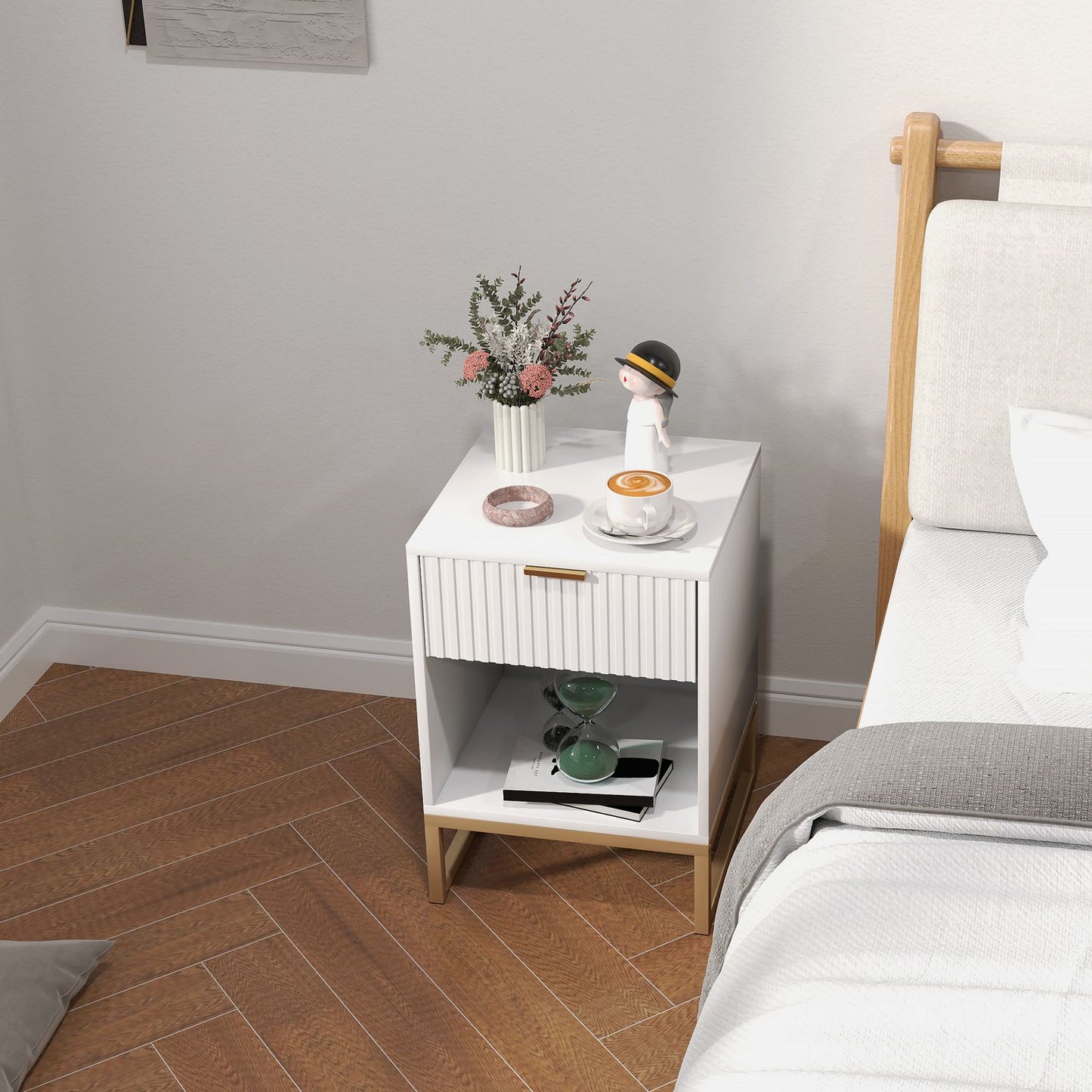 White bedside table with drawers - 40 x 40 x 57 cm