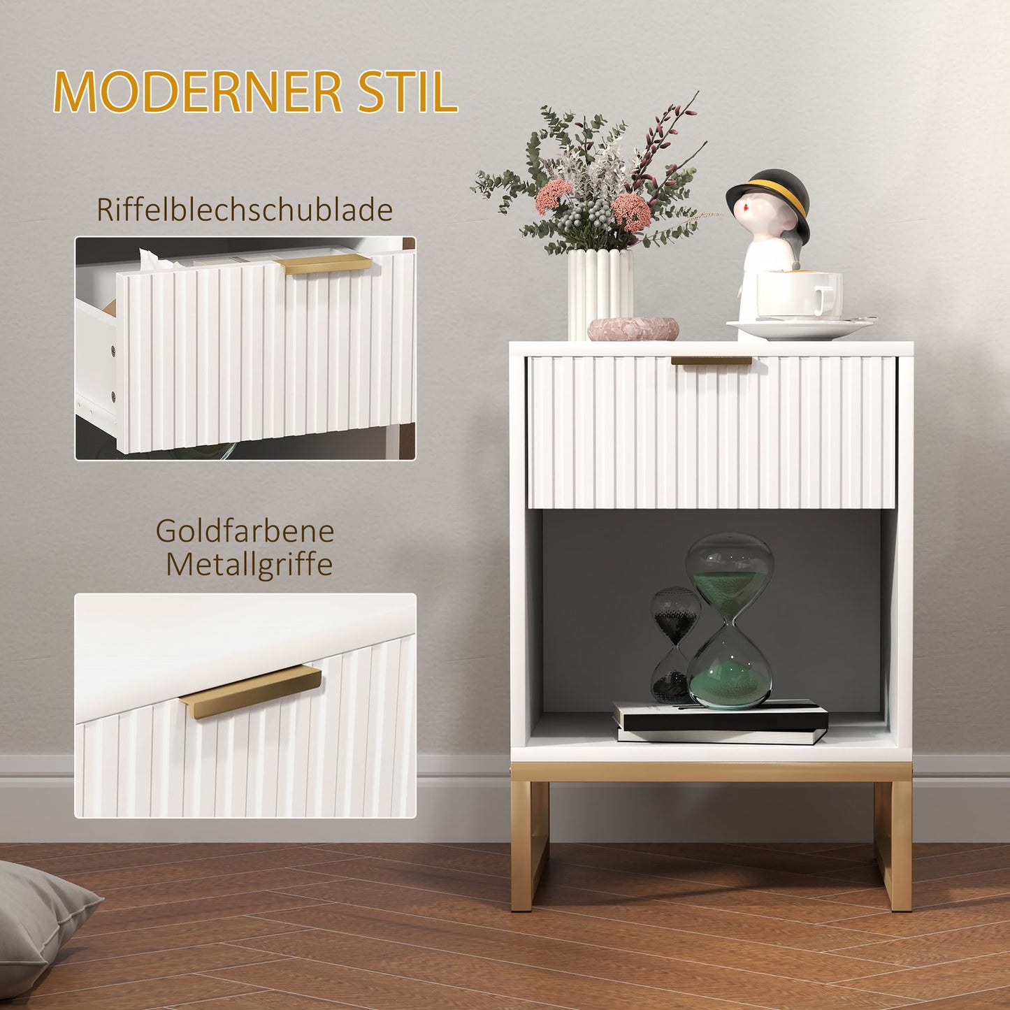 White bedside table with drawers - 40 x 40 x 57 cm