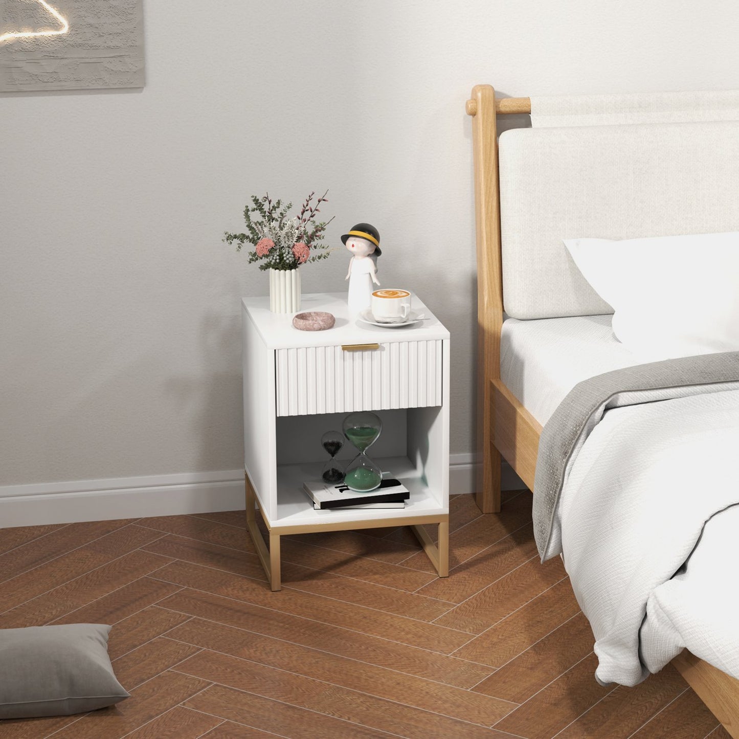 White bedside table with drawers - 40 x 40 x 57 cm