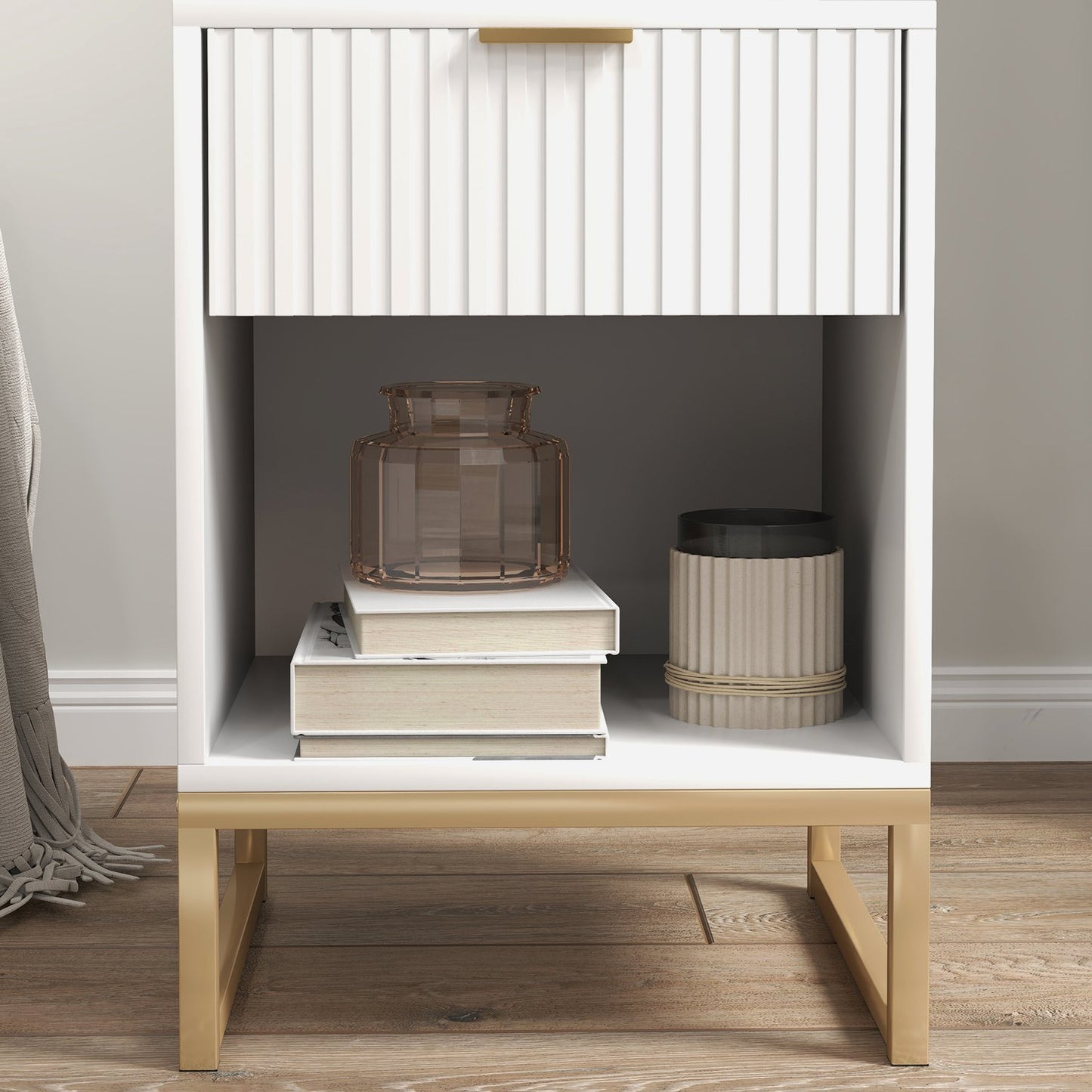 White bedside table with drawers - 40 x 40 x 57 cm