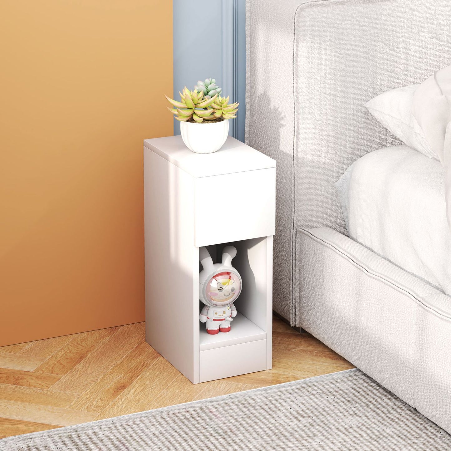 White bedside table with drawers, 20x30x50 cm