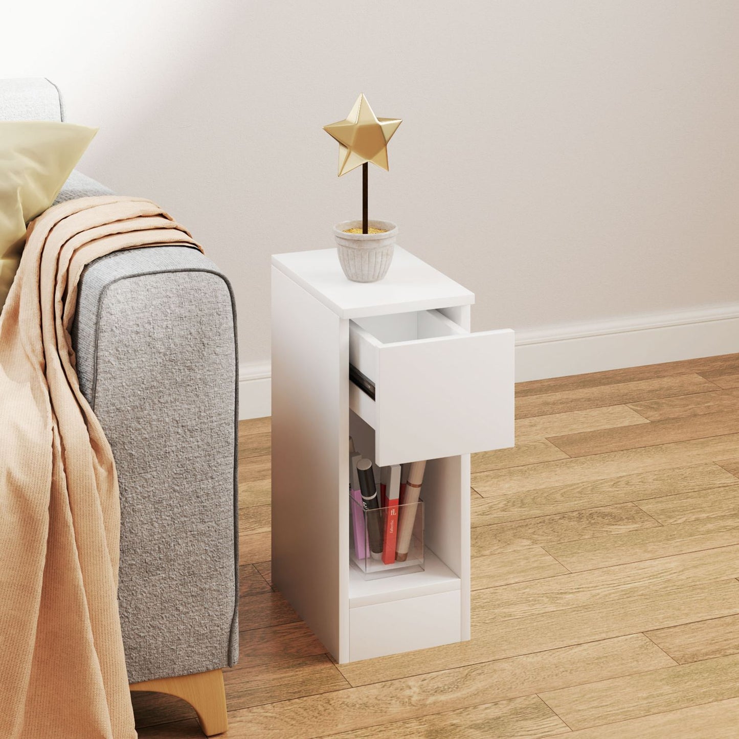 White bedside table with drawers, 20x30x50 cm