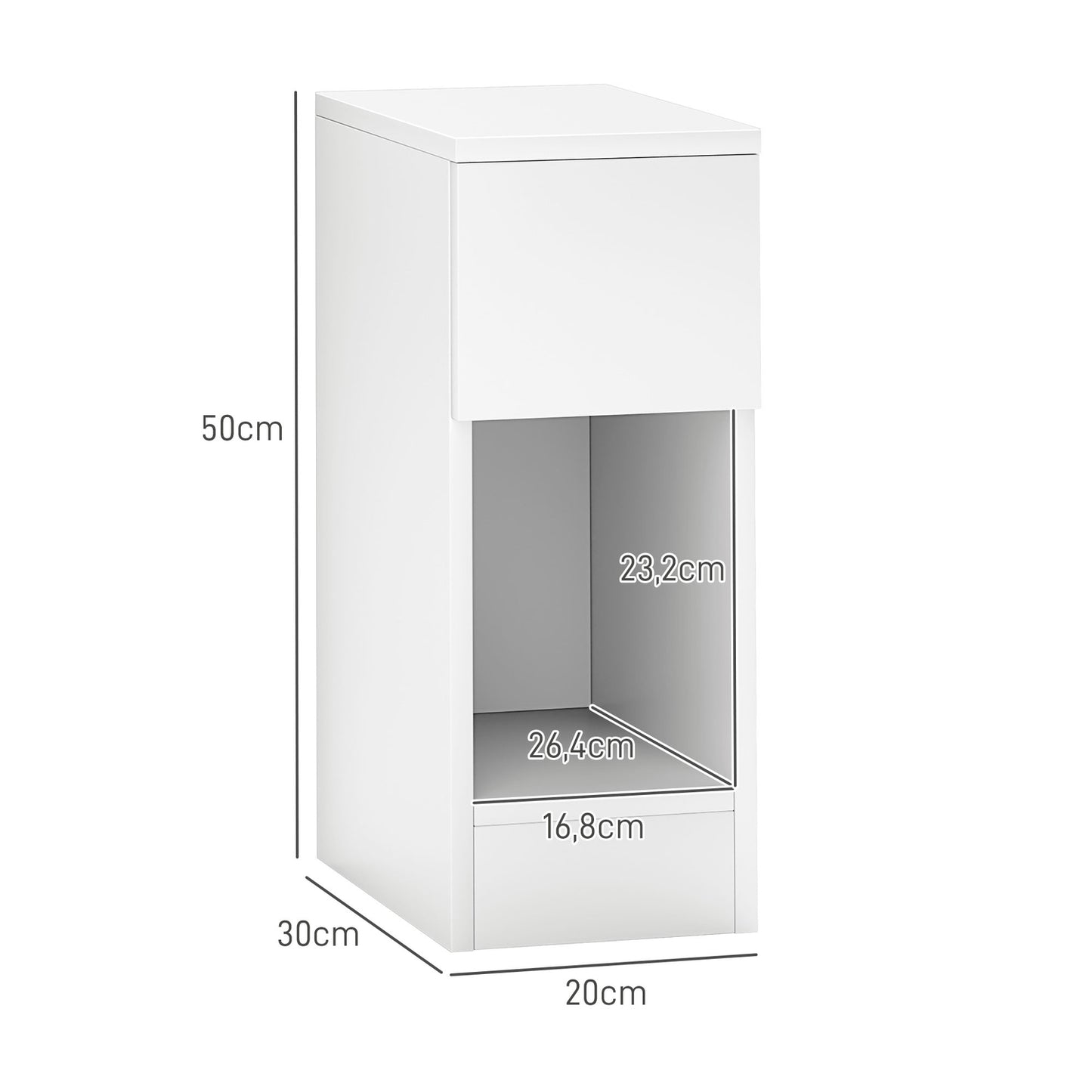White bedside table with drawers, 20x30x50 cm
