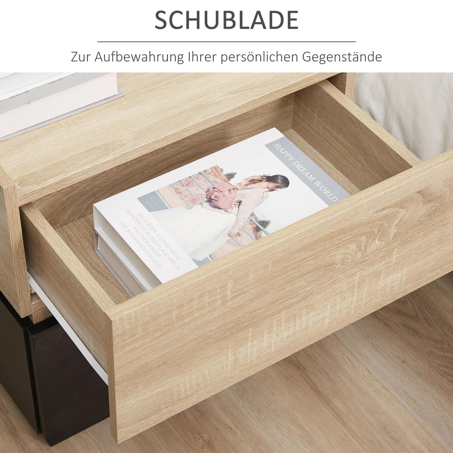 Stackable Black & Natural Nightstand, 50x40x47.5 cm