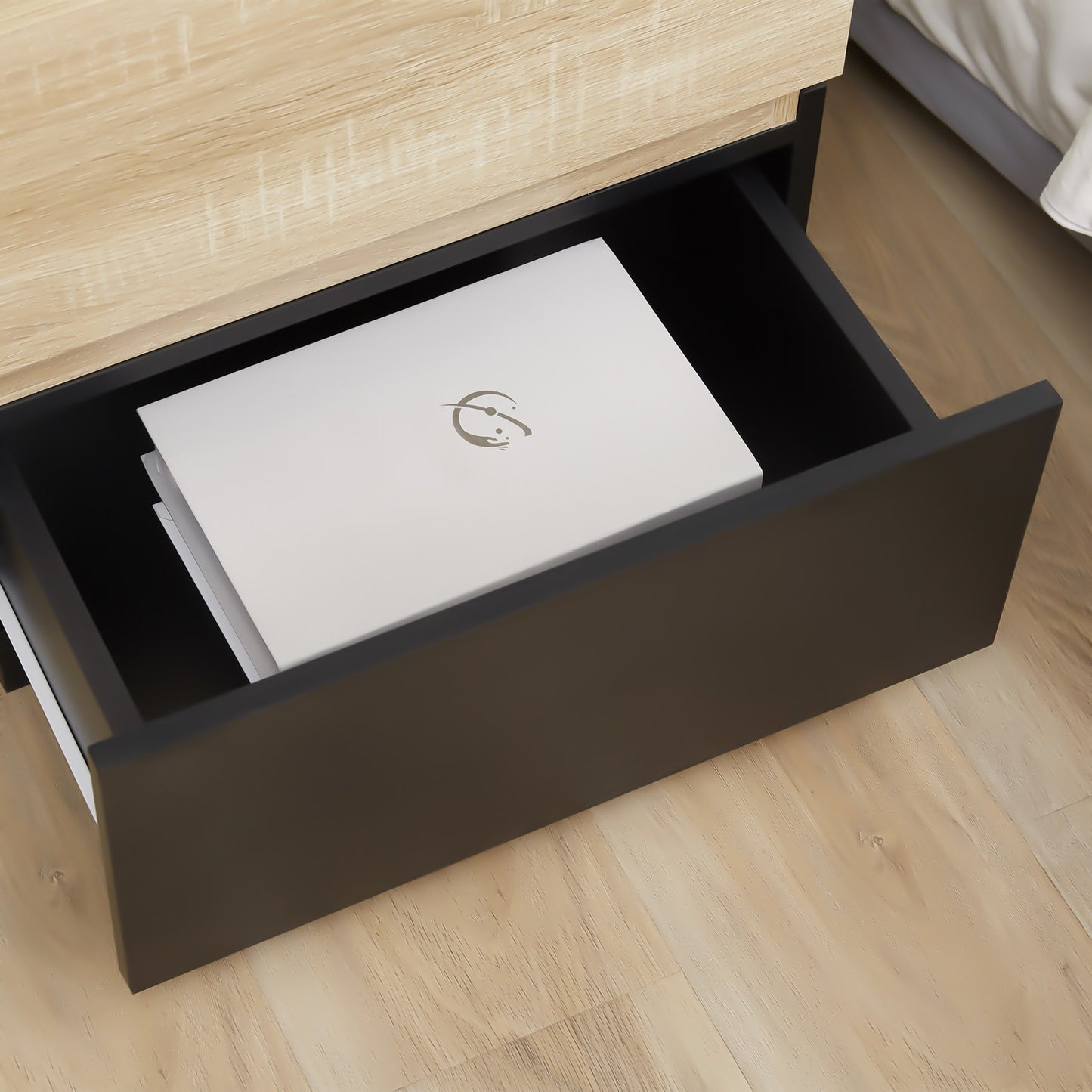 Stackable Black & Natural Nightstand, 50x40x47.5 cm