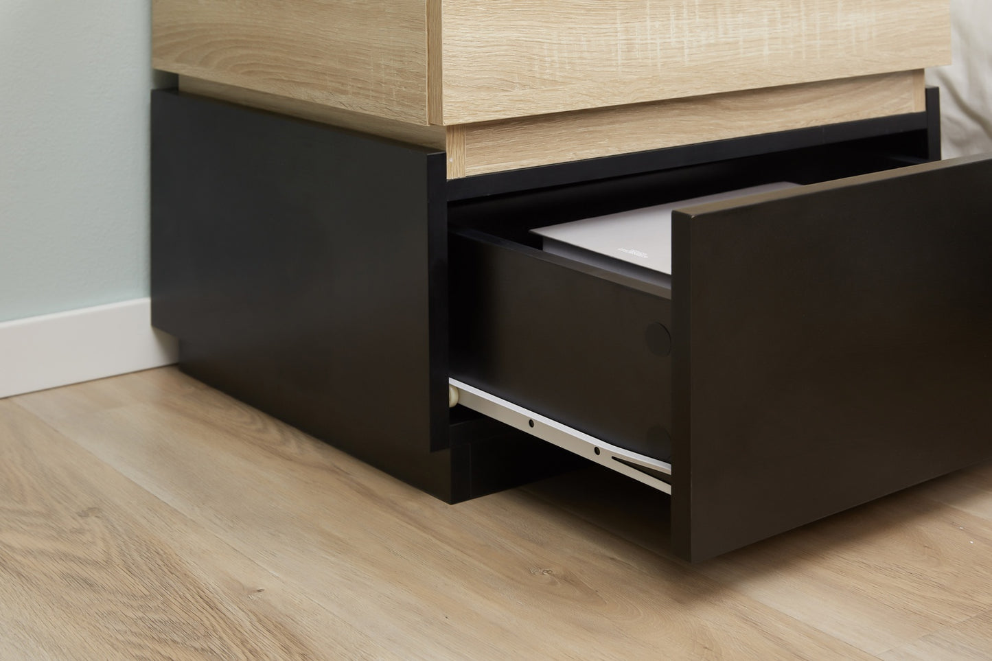 Stackable Black & Natural Nightstand, 50x40x47.5 cm