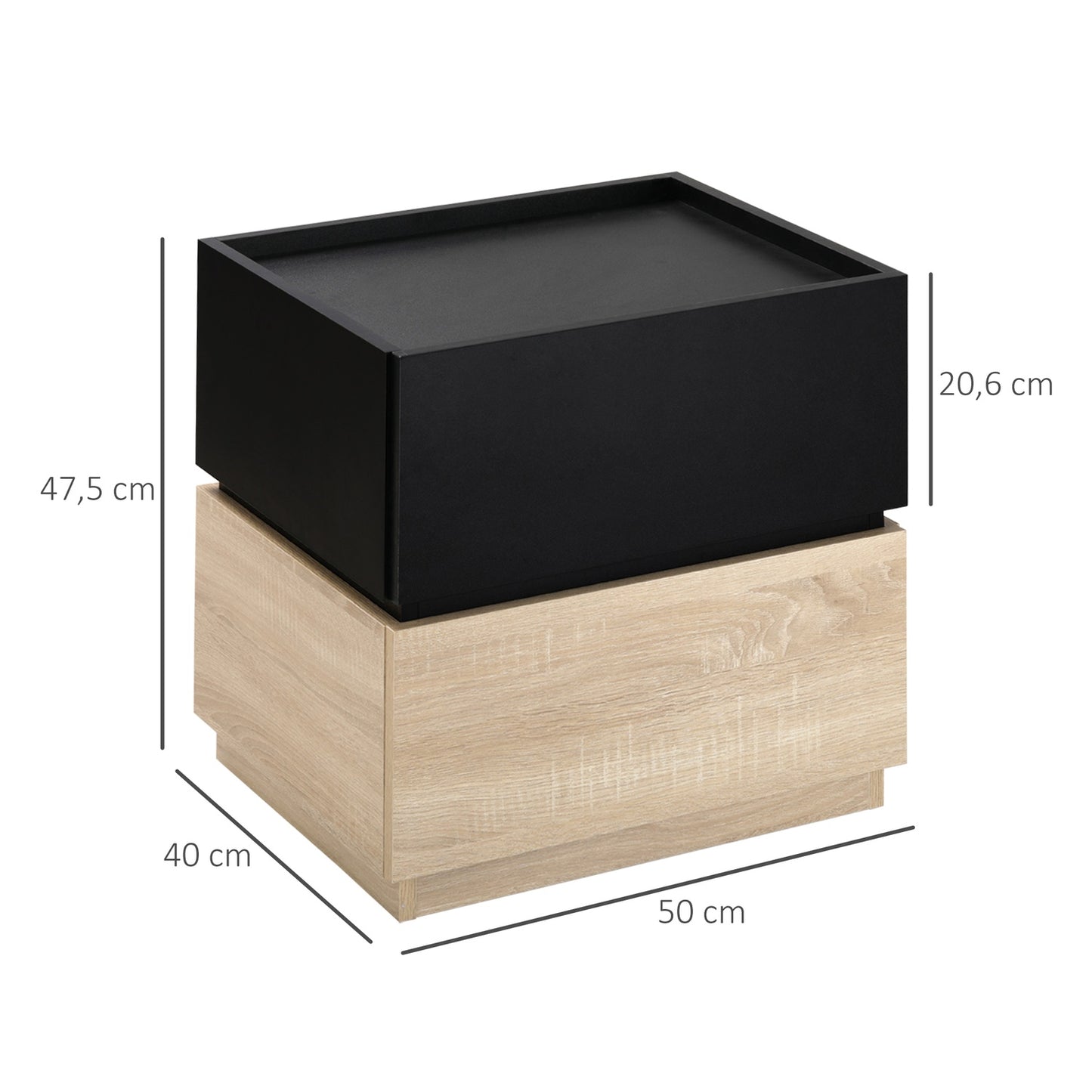 Stackable Black & Natural Nightstand, 50x40x47.5 cm