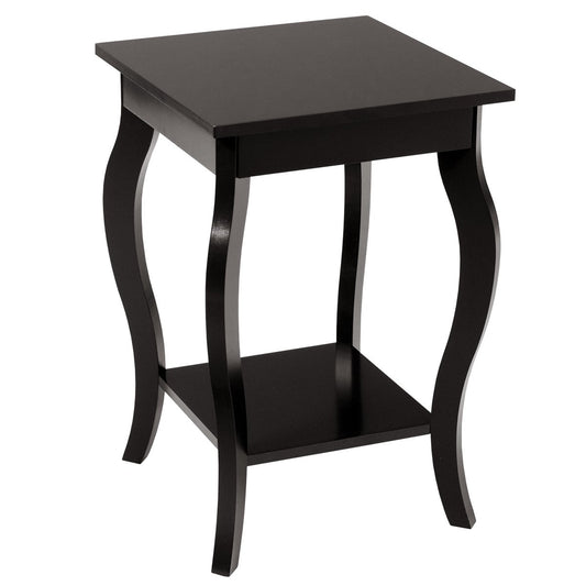 Bedside table with shelf 2 level wooden side table with curved legs brown