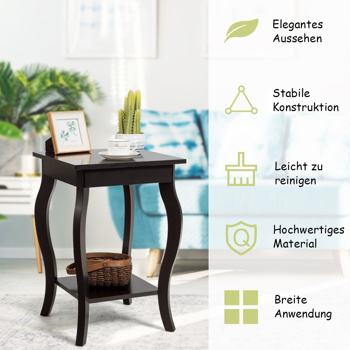 Bedside table with shelf 2 level wooden side table with curved legs brown