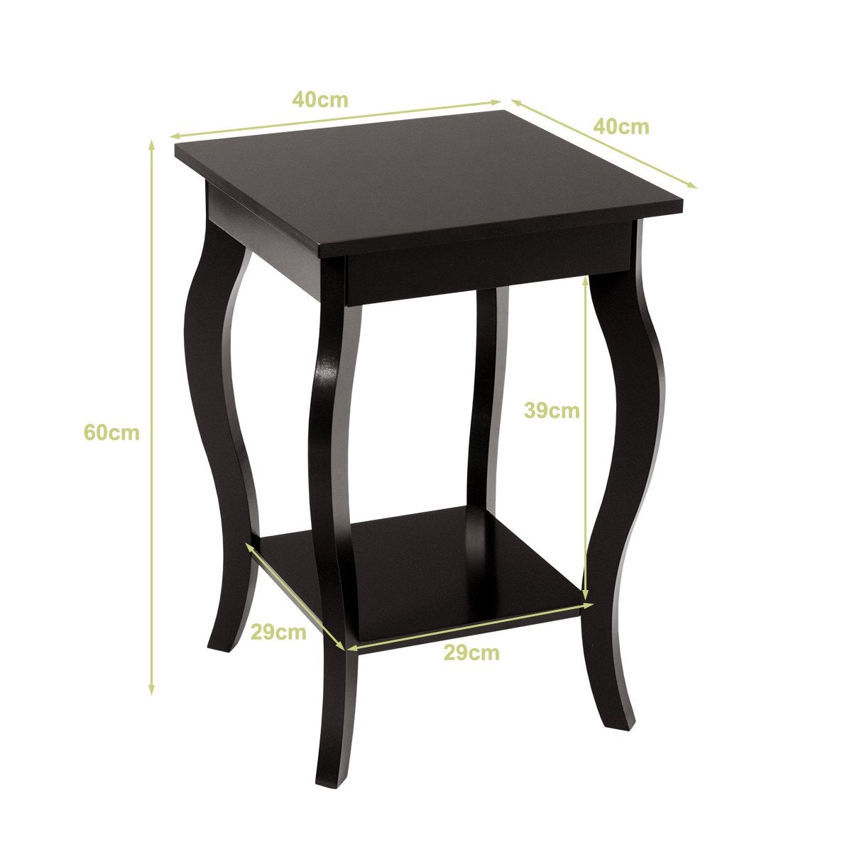 Bedside table with shelf 2 level wooden side table with curved legs brown