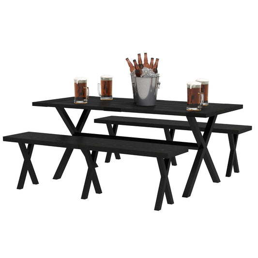 Black beer tent set - table, 2 benches, wooden look, 180x80x73 cm