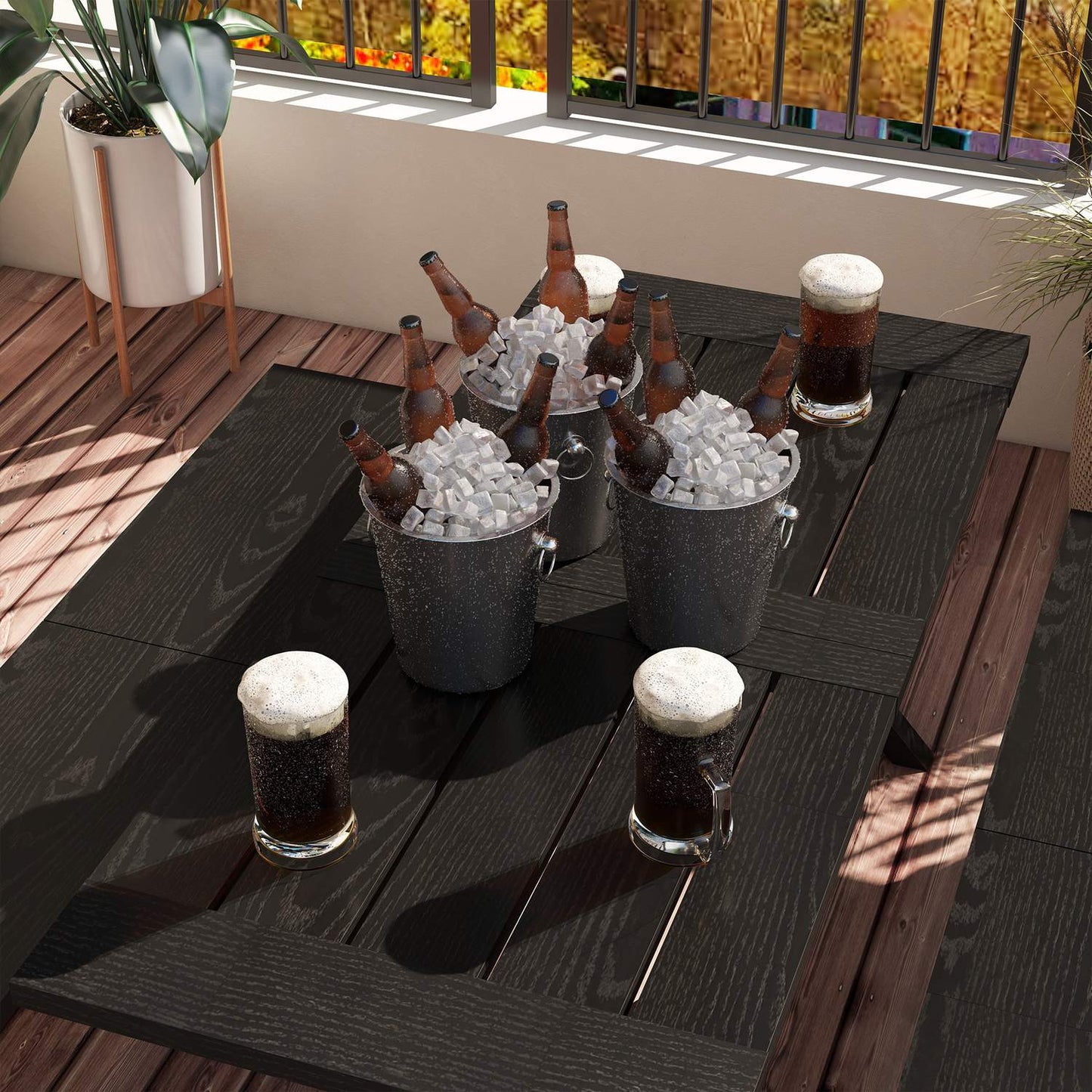 Black beer tent set - table, 2 benches, wooden look, 180x80x73 cm