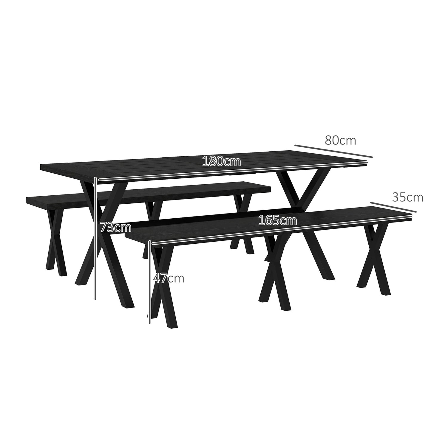 Black beer tent set - table, 2 benches, wooden look, 180x80x73 cm
