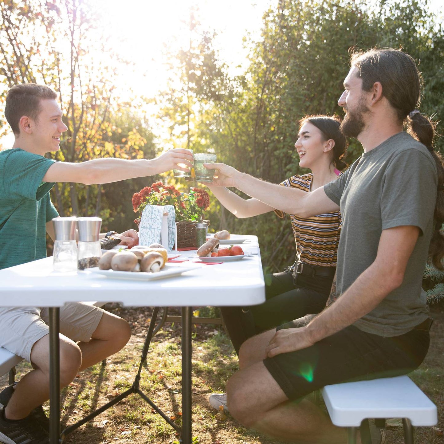 Beer bench white Set of 2