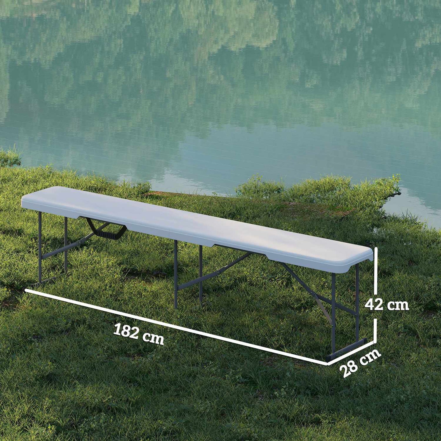 Folding beer tent bench, 2-person, weatherproof, metal legs