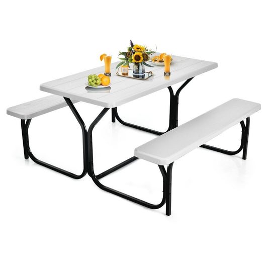 Beer tent set picnic table & 2 benches with white metal frame