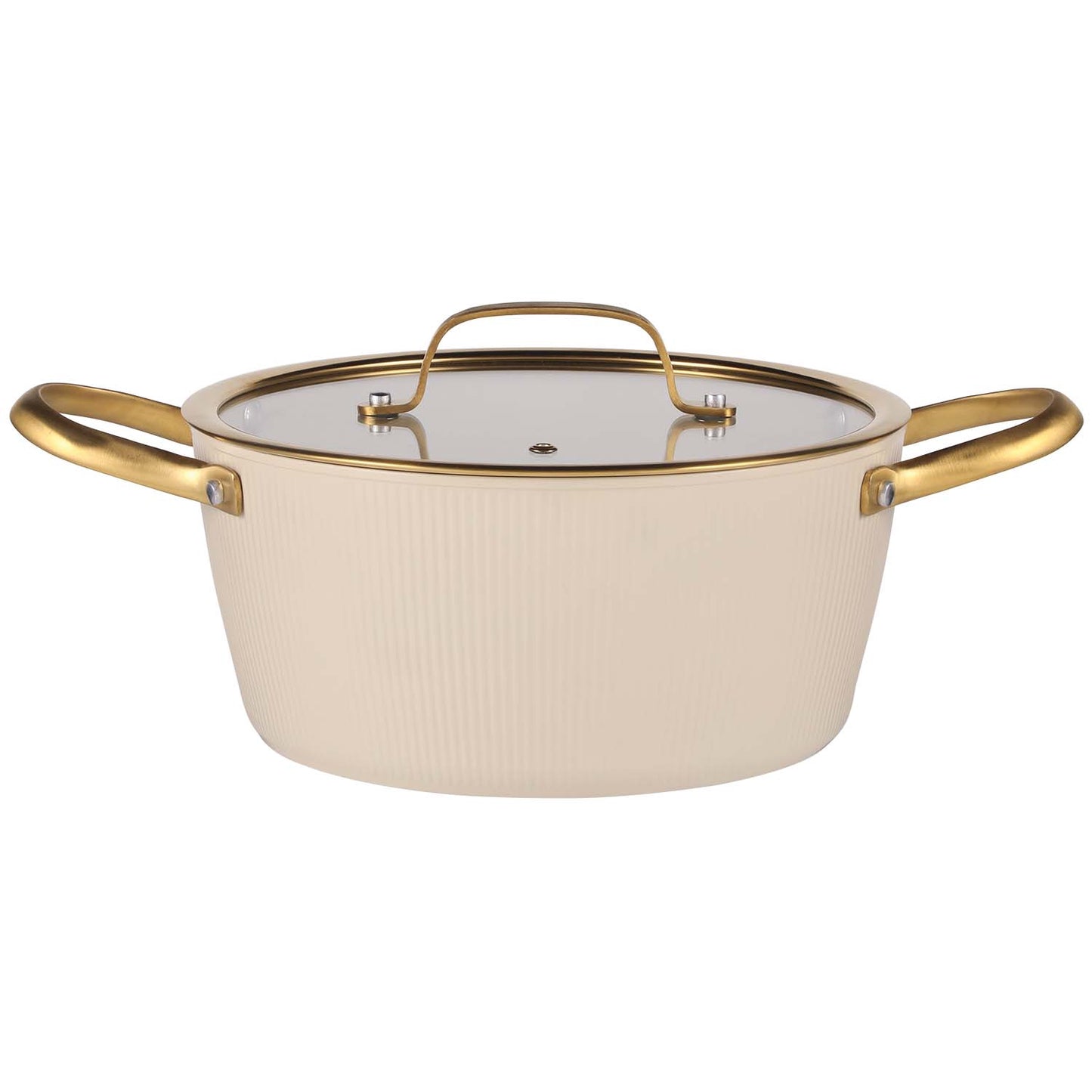 Beige 24 cm Aluminum Pot with Lid, 4.4 L Capacity