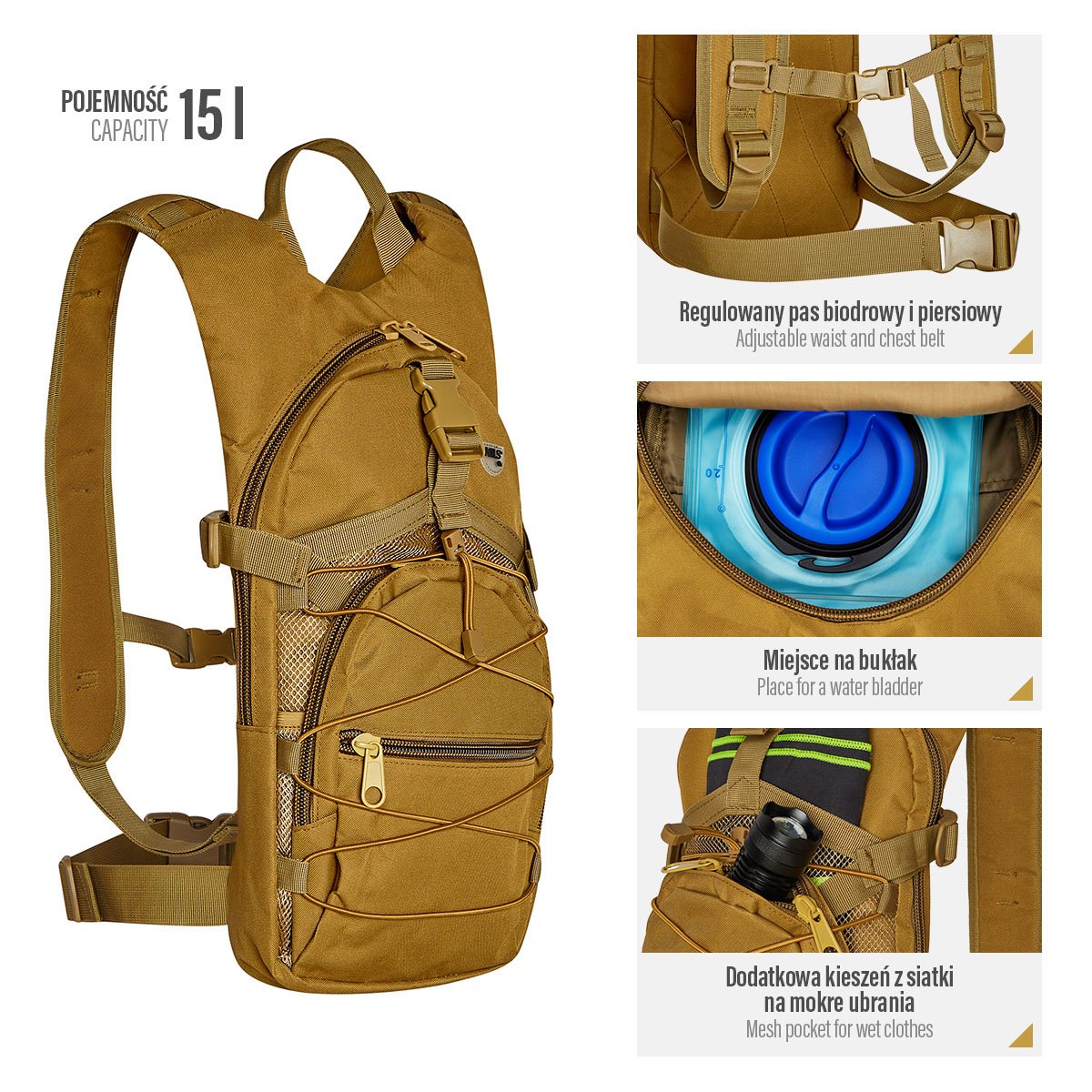 Beige Backpack, Large Capacity, Durable Fabric