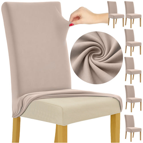 Beige Chair Covers, Set of 6, Stretchable Fabric