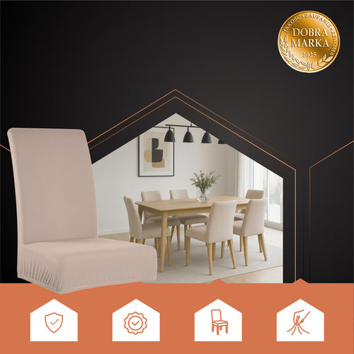 Beige Chair Covers, Set of 6, Stretchable Fabric