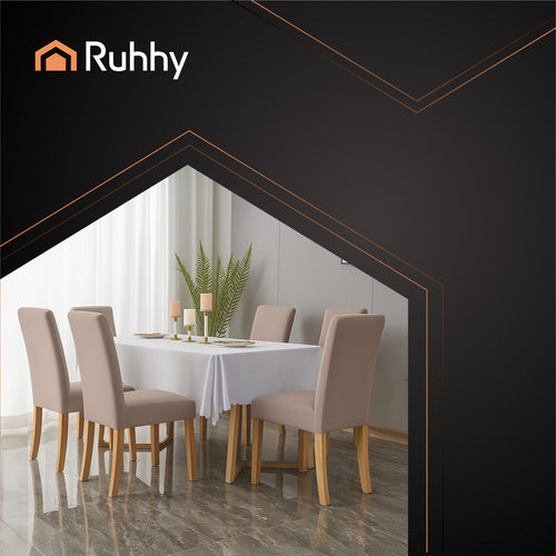 Beige Chair Covers, Set of 6, Stretchable Fabric