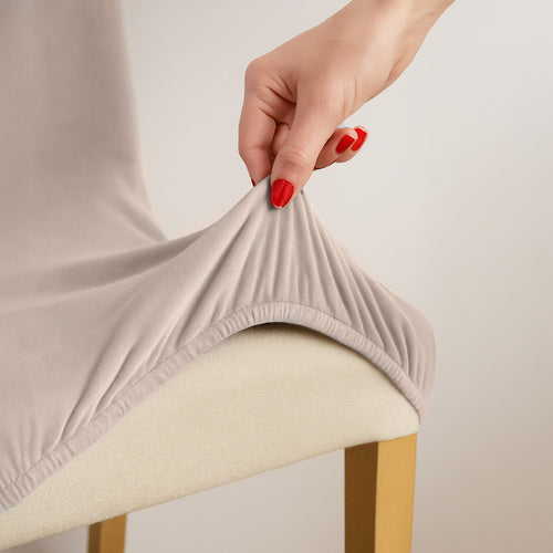Beige Chair Covers, Set of 6, Stretchable Fabric