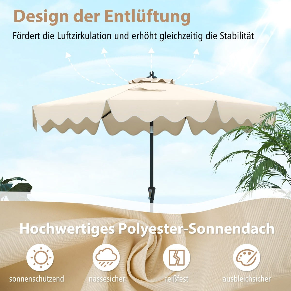 Beige Patio Umbrella with Crank, Tilt & Ventilation, 280 cm