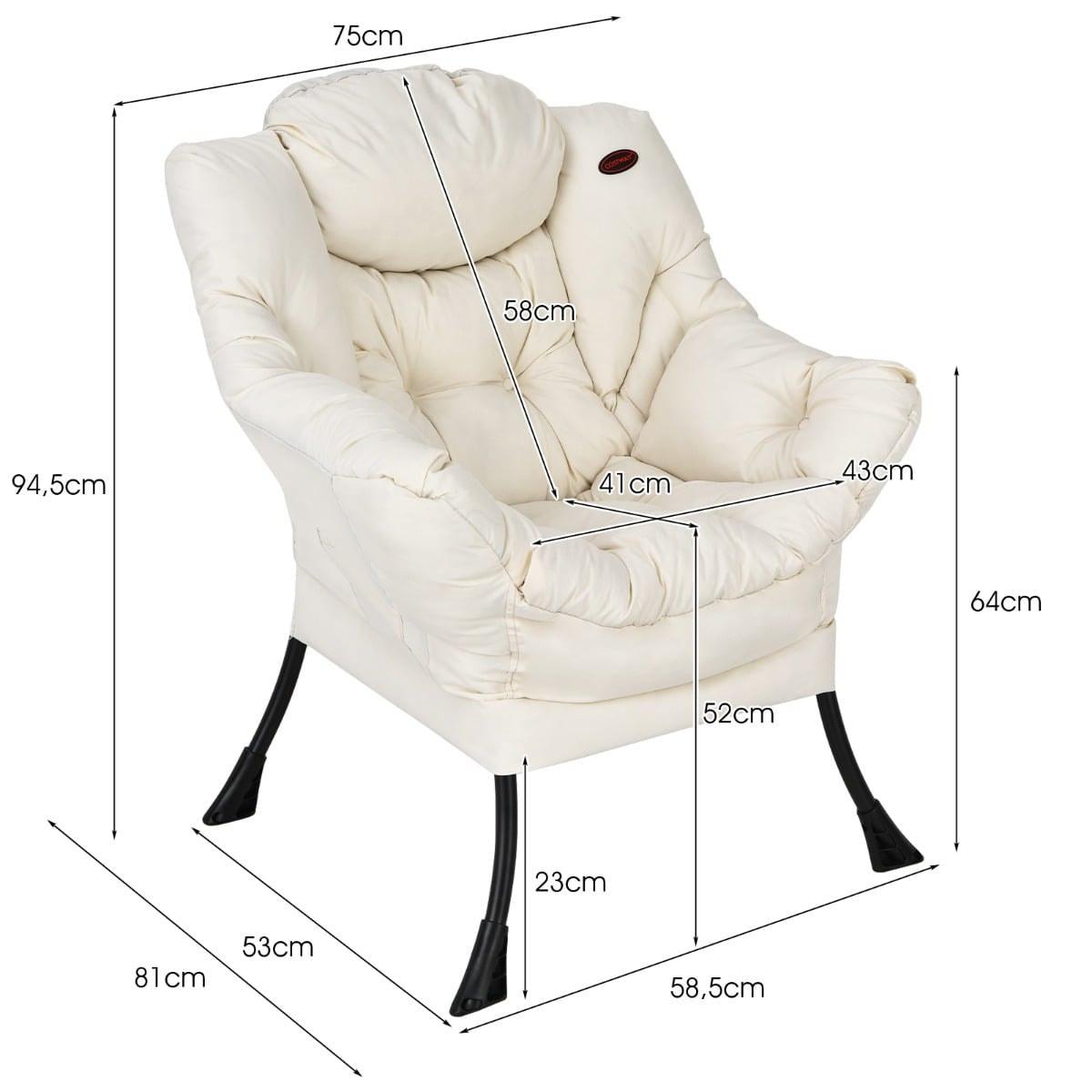 Beige Recliner Chair with Armrests & Side Pocket, 114kg Capacity
