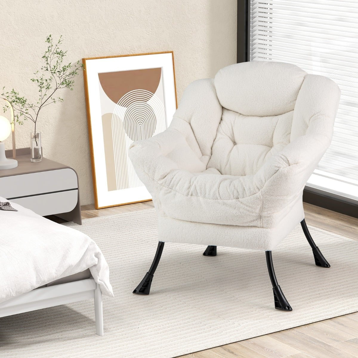 Beige Recliner Chair with Armrests, Side Pocket & Footrest