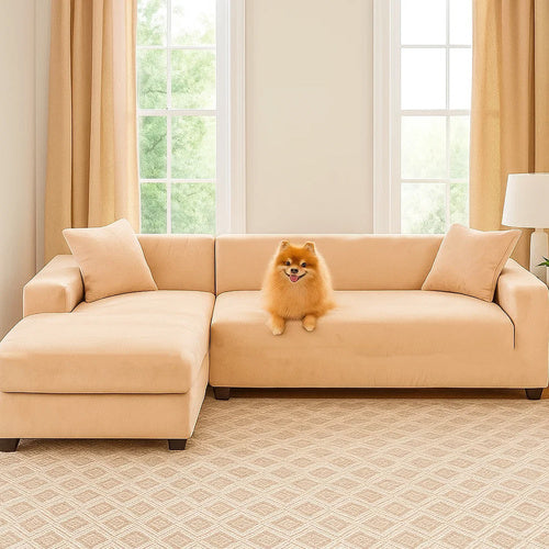 Beige Sofa Cover, Stretchable, 190-230cm