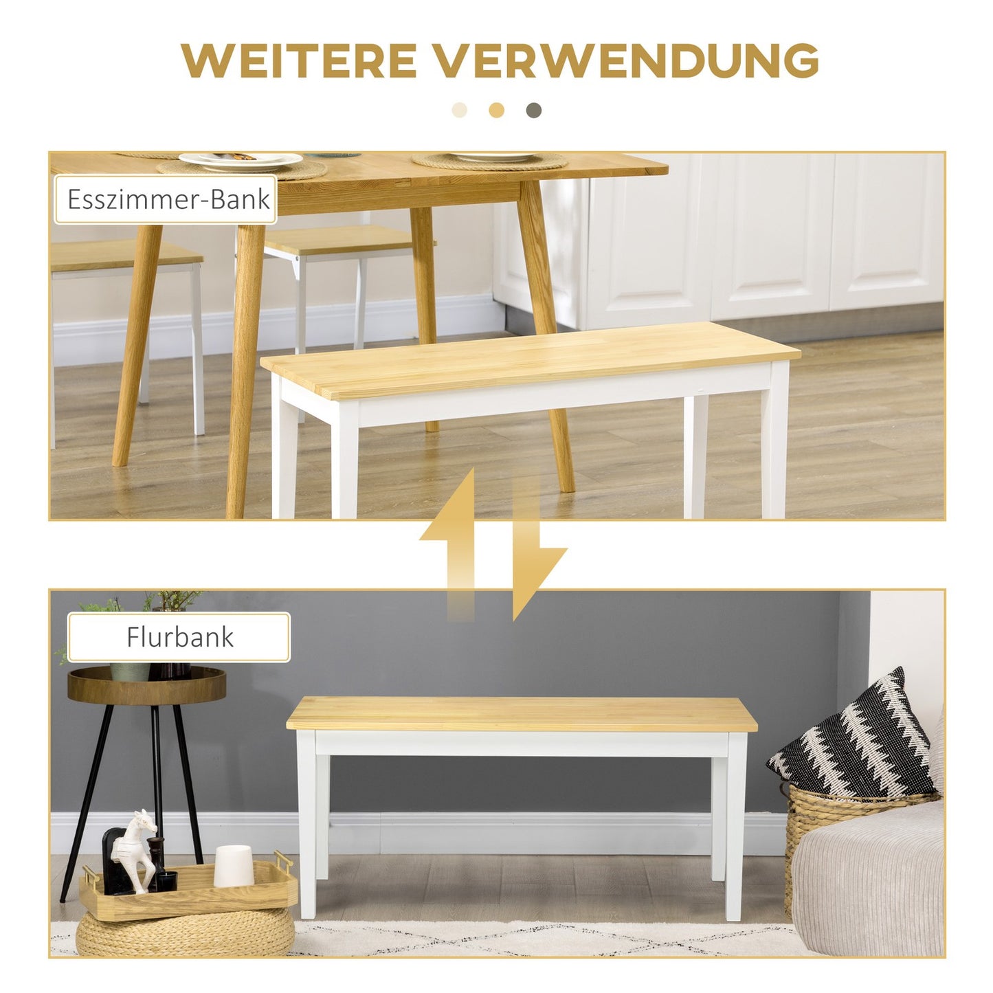 White Pine Wood 2-seater dining bench, 220 kg capacity, 102x36x45 cm