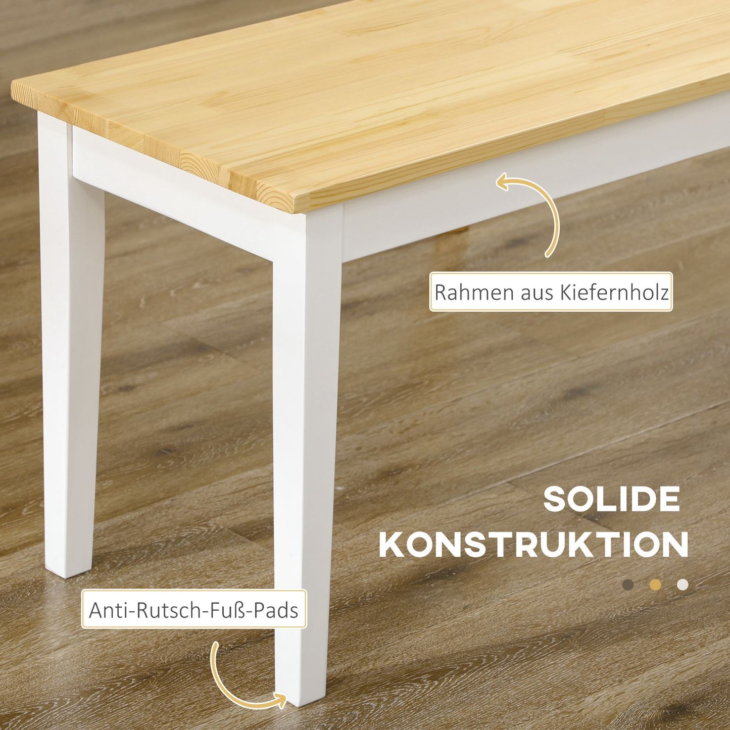 White Pine Wood 2-seater dining bench, 220 kg capacity, 102x36x45 cm