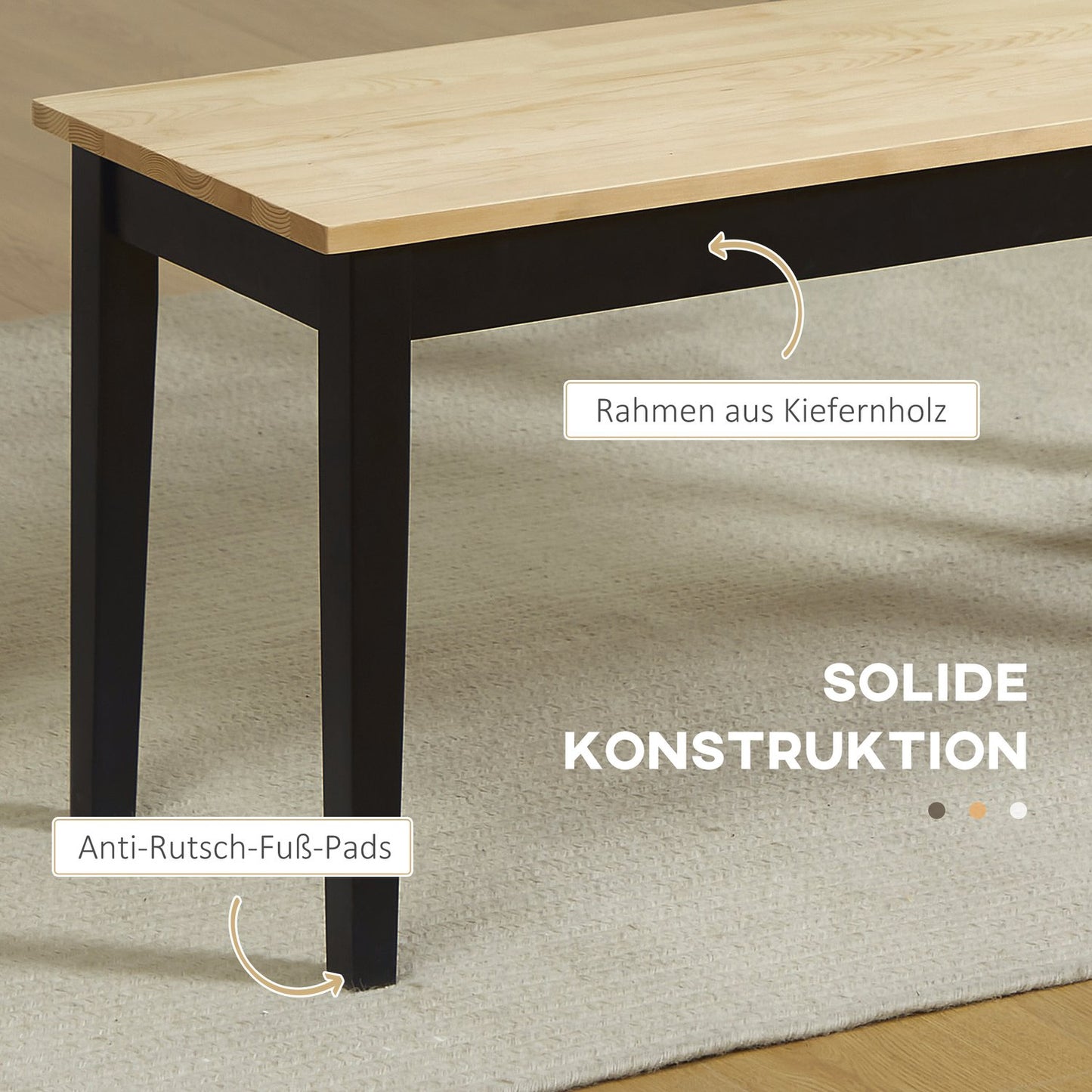 2-seater dining bench in wood, pine, 102x36x45cm, capacity 220 kg