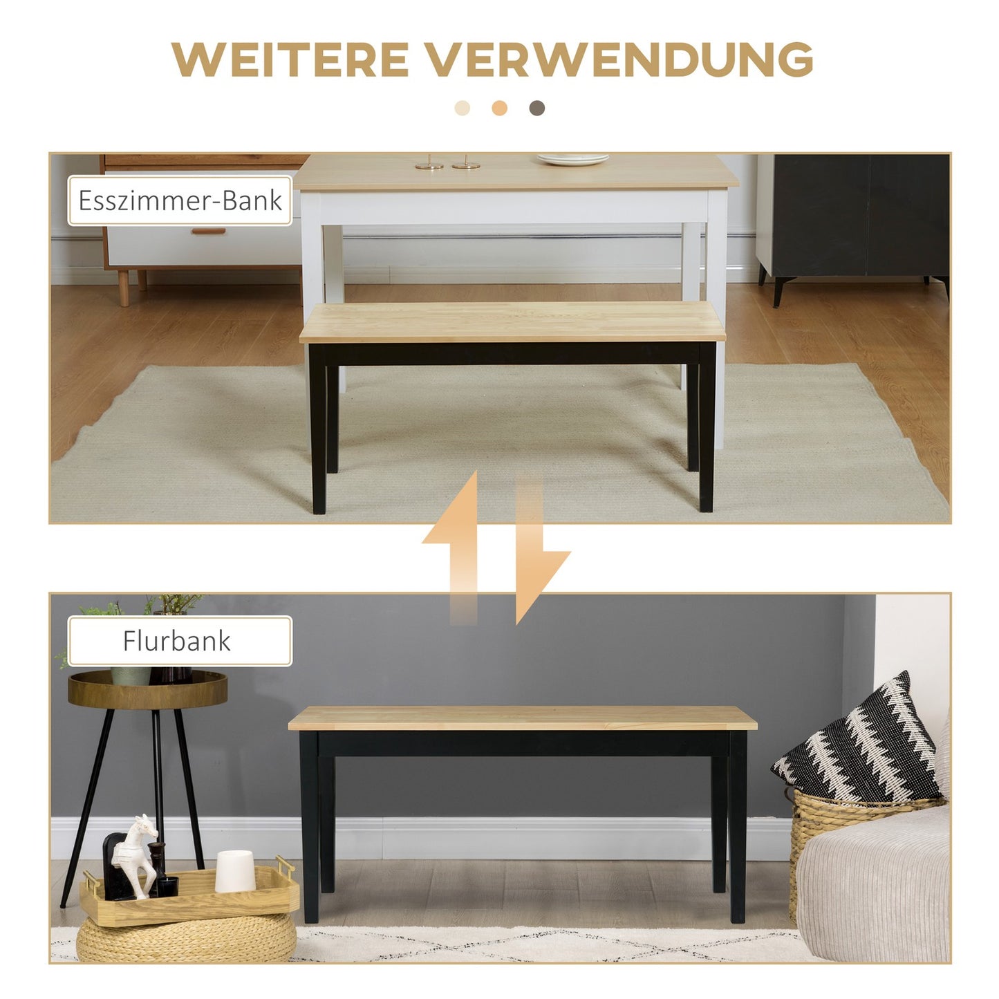 2-seater dining bench in wood, pine, 102x36x45cm, capacity 220 kg