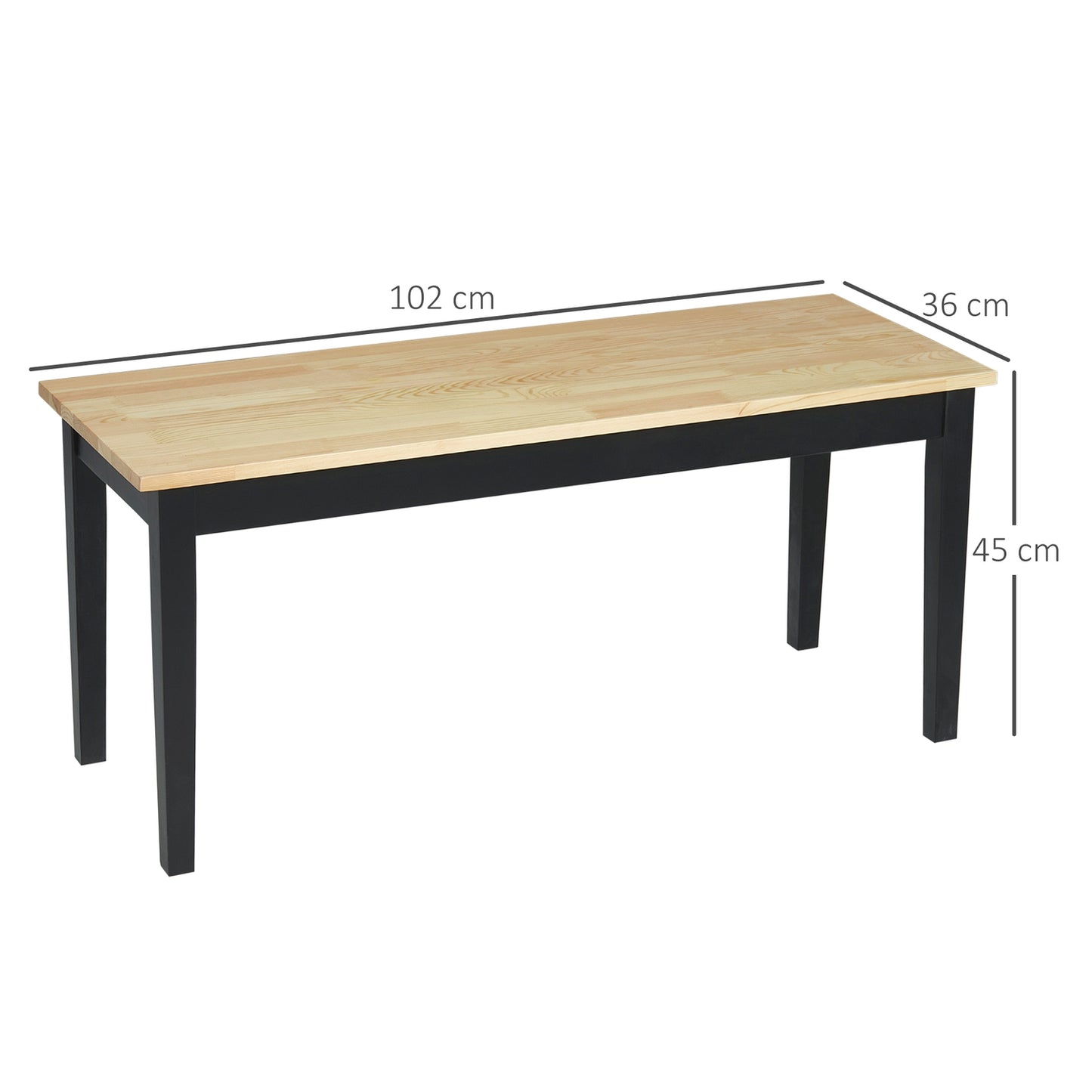 2-seater dining bench in wood, pine, 102x36x45cm, capacity 220 kg