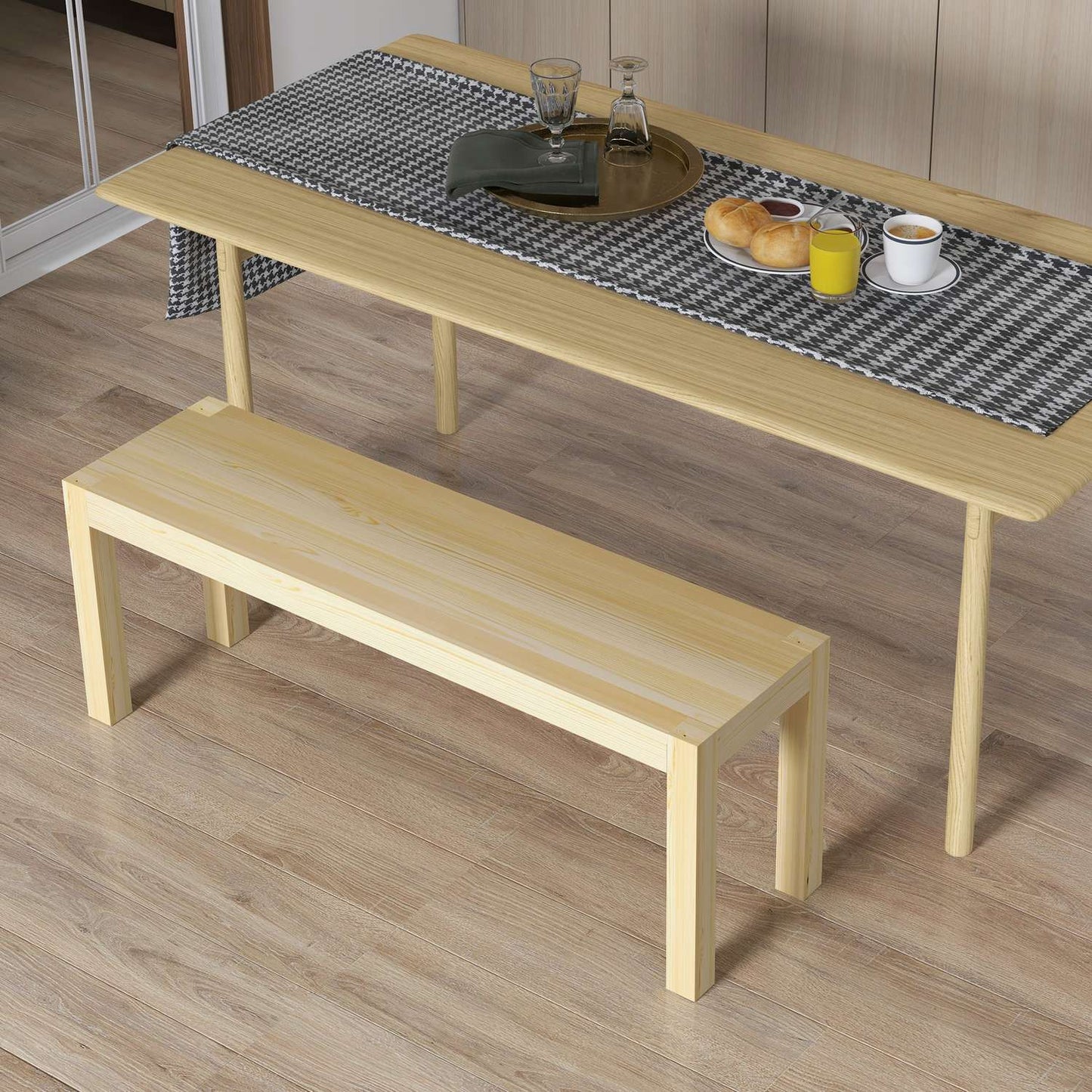 2-seater dining bench in pine, 120x33x45 cm, capacity 240 kg