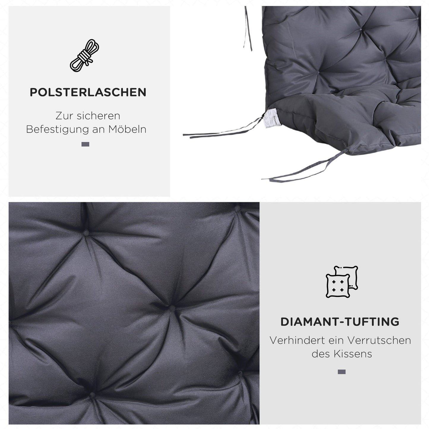 Garden bench cushion set, cotton, dark grey, 150x98x8 cm