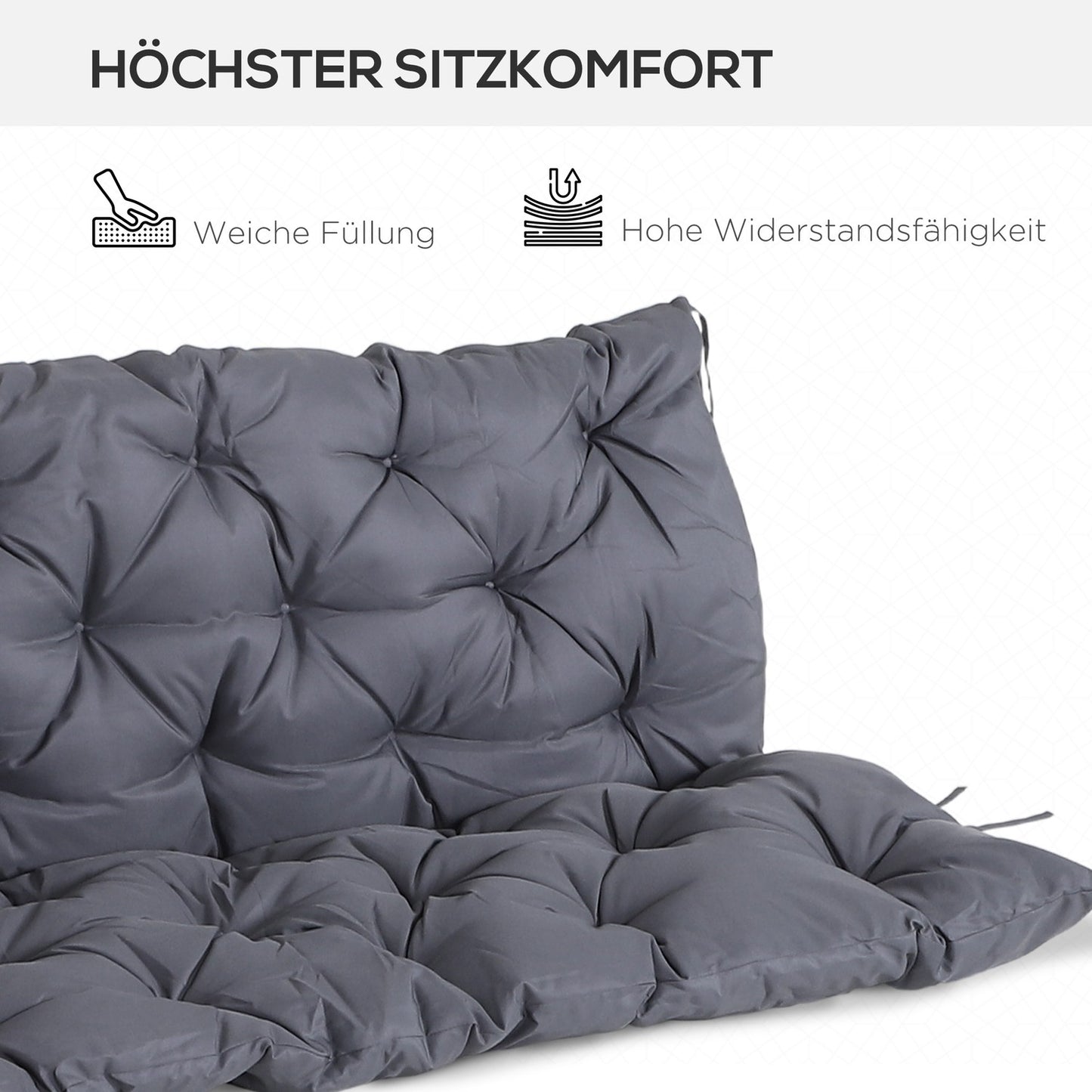 Garden bench cushion set, cotton, dark grey, 150x98x8 cm