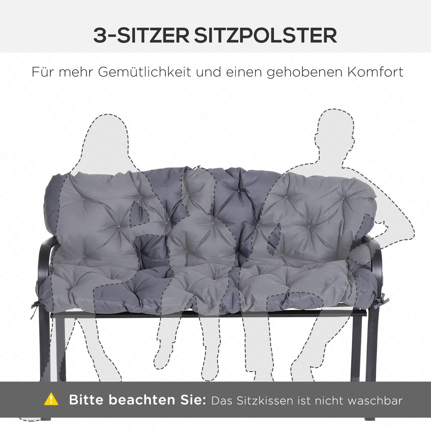 Garden bench cushion set, cotton, dark grey, 150x98x8 cm